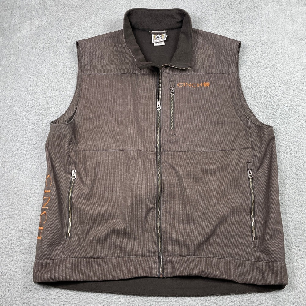 Cinch Bonded Softshell Vest Mens XXL Brown Full Zip Fleece Lined Western Pocket